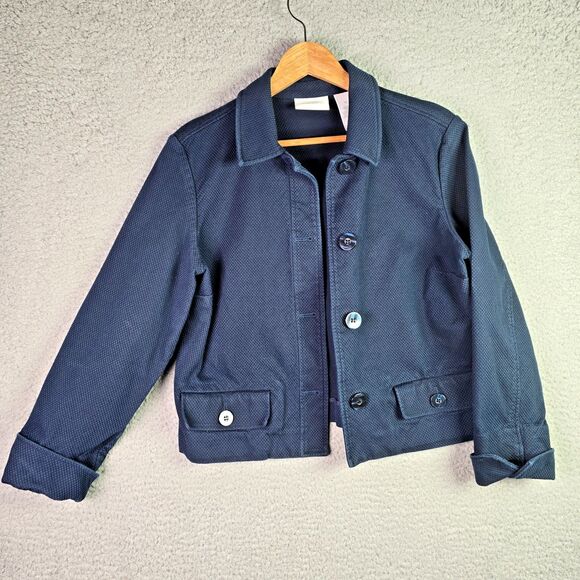 Liz Claiborne Textured Navy Blue Cropped Blazer Classic Waist Length Size 14 - Picture 5 of 16